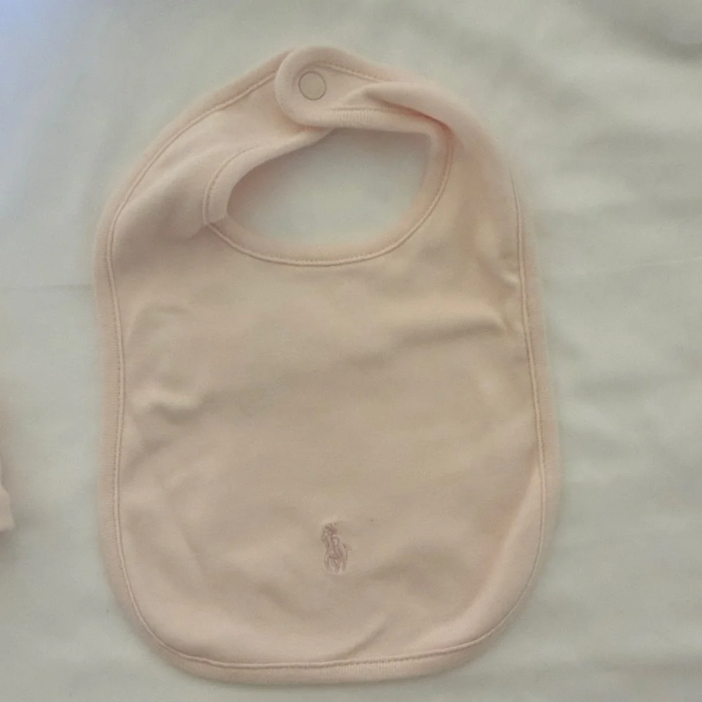 Ralph Lauren Light Pink Baby Bib and Hat Set